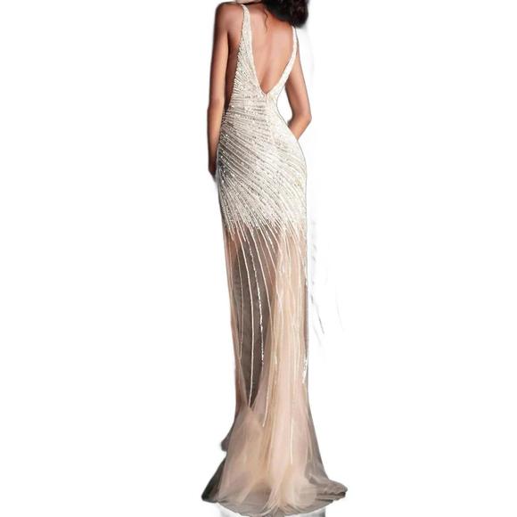 NEW JOVANI high slit beaded prom dress in gold/silver - Picture 3 of 4